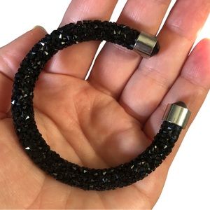 Sparkly Black Beaded Open Cuff Bracelet